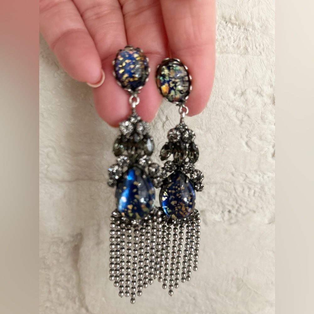 DANNIJO Blue and Gold Tassel Drop Earrings